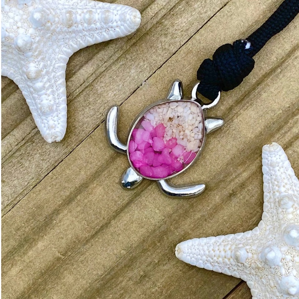 🔴CLEARANCE🔖 NWT 🏝️ SILVER PINK/BEIGE SAND SEA TURTLE BLACK STRETCH ROPE BRACELET - Picture 6 of 8